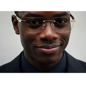 Rimless Rectangle Eyeglasses Men Small Frame Outdoor Retro Sophisticated Classic